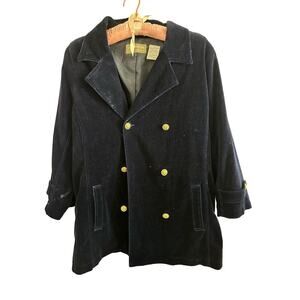 Liz Claiborne vintage navy blue blazer gold Button Pea Coat Size 10 velvet